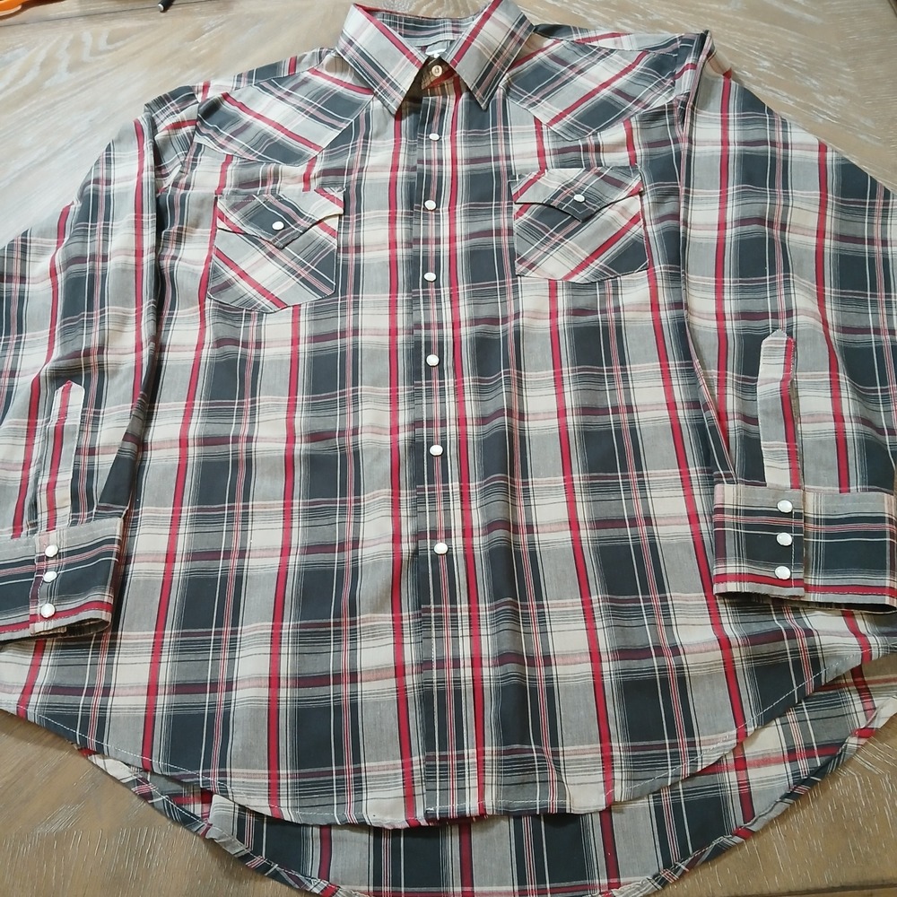 Ely Cattleman Shirt XLMen Pearl Snaps Western‎ Cowboy Long Sleeves RedGray Plaid